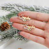 Christmas Name Studs Earrings Two Tones With Bell for Women