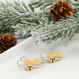 Christmas Name Studs Earrings Two Tones With Bell for Women
