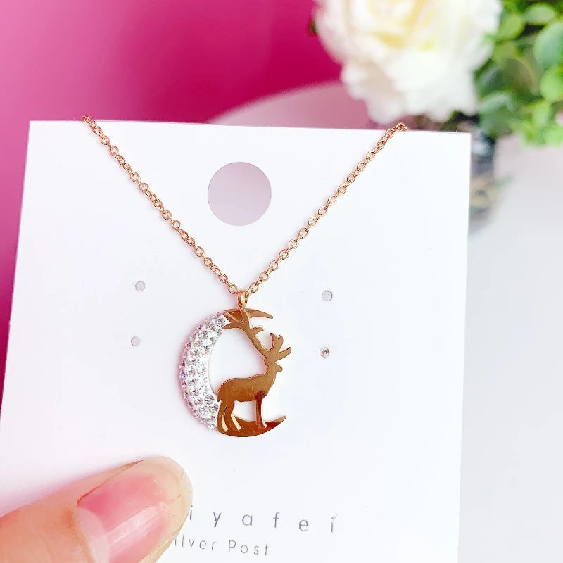 Christmas Deer Pendant Necklace Women's All-match Jewelry