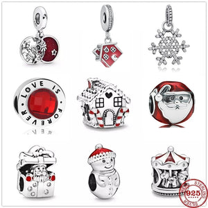 Christmas Snowman Santa Hat House Charm Sterling Silver Bead DIY Bracelet