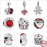 Christmas Snowman Santa Hat House Charm Sterling Silver Bead DIY Bracelet