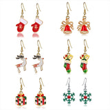 Christmas Tree Santa Claus Deer Bell Drop Earrings for Women Girls