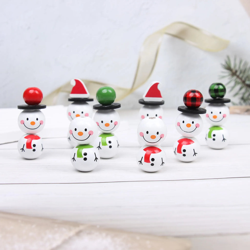 Christmas Snowman Wood Beads Decoration Crafts Kids Toys