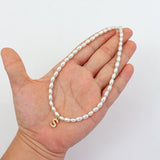Classic Initial Letter Pendant Necklace Rice Shape Pearl Bead for Women