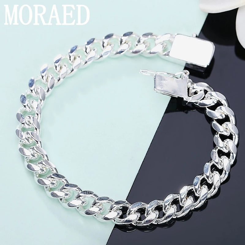 925 Silver Bracelet 10mm 8 Inch Cuban Chain Bangle