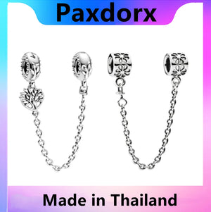 925 Silver Hawthorn Flower Safety Chain Charm Beads for Pandora Bracelet