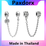 925 Silver Hawthorn Flower Safety Chain Charm Beads for Pandora Bracelet