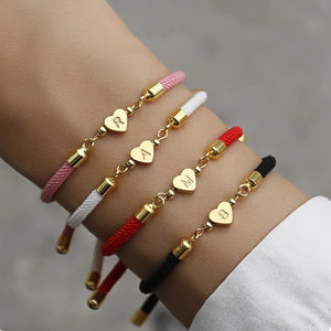 A-Z Heart Initial Letter Bracelet Adjustable Colorful Rope Jewelry Gift