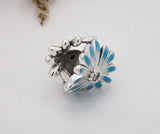 Enamel Daisy Flower Charm for Bracelet - Sterling Silver Plant Bead