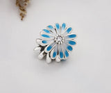 Enamel Daisy Flower Charm for Bracelet - Sterling Silver Plant Bead
