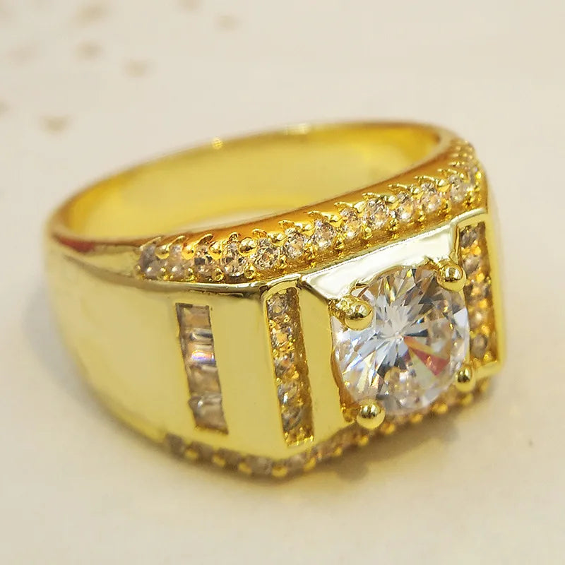 Men's Classic Crystal Wedding Ring CZ Pave 18KRGP