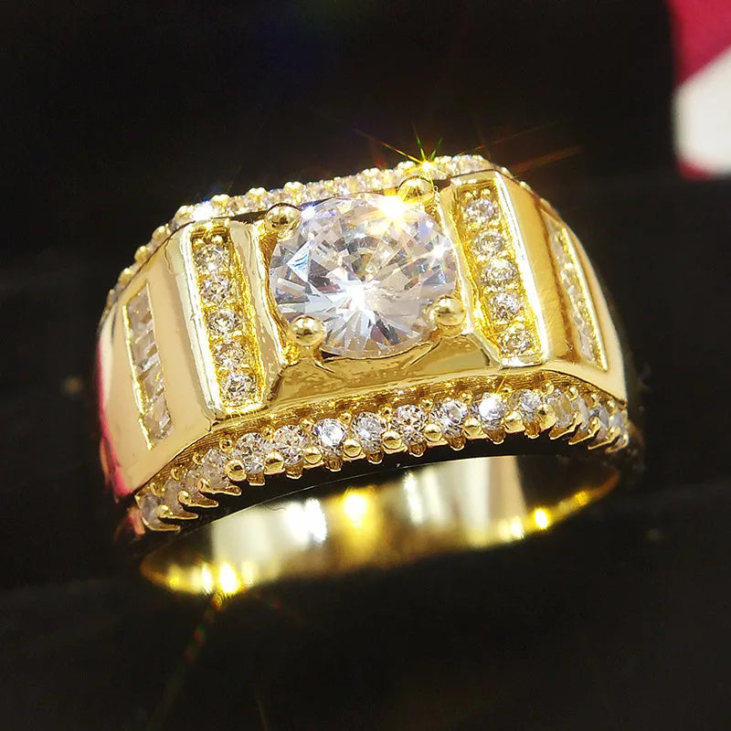 Men's Classic Crystal Wedding Ring CZ Pave 18KRGP