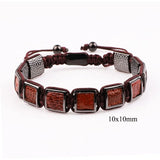 Brown Leather Brass Square Handcraft Macrame Bracelet Men Jewelry