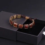 Brown Leather Brass Square Handcraft Macrame Bracelet Men Jewelry