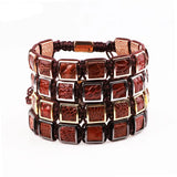 Brown Leather Brass Square Handcraft Macrame Bracelet Men Jewelry