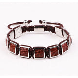 Brown Leather Brass Square Handcraft Macrame Bracelet Men Jewelry