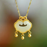 Chinese Style Silver Inlaid Hetian Jade Ruyi Pendant Necklace