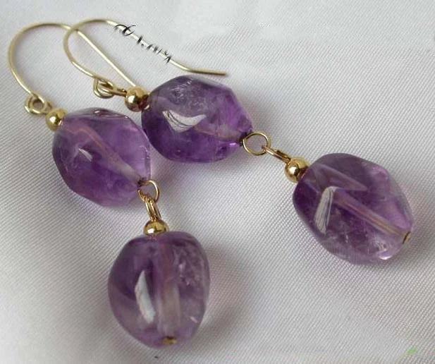 Natural Amethyst 14K Dangle Earrings Fine Jewelry