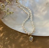 Baroque Freshwater Pearls Moonstone Pendant Choker Smart Necklace
