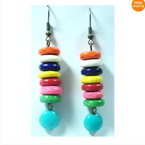 Colorful Wood Turquoise Dangle Fine Earrings for Women Girl Party Gift