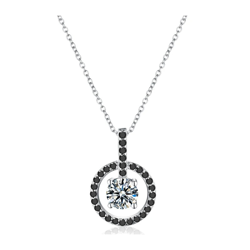 Fine Silver Black&White Stone Necklace Women P017
