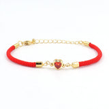 Heart Charm Bracelet Pave Zirconia Colorful Adjustable Rope Bracelet