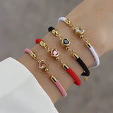 Heart Charm Bracelet Pave Zirconia Colorful Adjustable Rope Bracelet