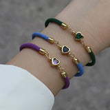 Heart Charm Bracelet Pave Zirconia Colorful Adjustable Rope Bracelet