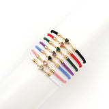 Heart Charm Bracelet Pave Zirconia Colorful Adjustable Rope Bracelet