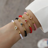 Heart Charm Bracelet Pave Zirconia Colorful Adjustable Rope Bracelet