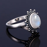 Moonstone Silver Ring Retro Sun Shape Women's Wedding Jewelry