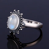 Moonstone Silver Ring Retro Sun Shape Women's Wedding Jewelry