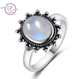 Moonstone Silver Ring Retro Sun Shape Women's Wedding Jewelry
