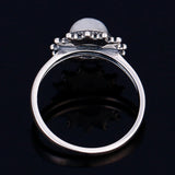 Moonstone Silver Ring Retro Sun Shape Women's Wedding Jewelry