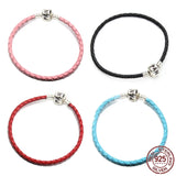 Classic Ladies Bracelet 925 Sterling Silver Leather Cord DIY Fine Jewelry