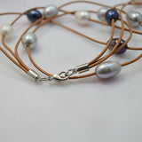 3-Row Gray Freshwater Pearl Leather Necklace