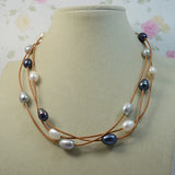 3-Row Gray Freshwater Pearl Leather Necklace
