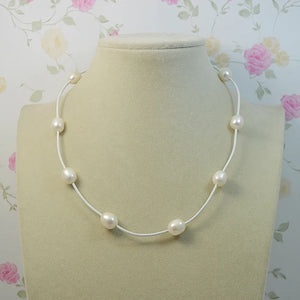 Classic Leather Pearl Necklace Rice Freshwater Pearls Rope