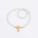 Letter Pendant Necklace Women Pearl Beaded Necklace