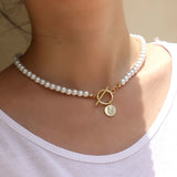 Letter Pendant Necklace Women Pearl Beaded Necklace