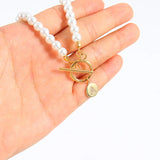 Letter Pendant Necklace Women Pearl Beaded Necklace
