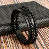 Men Leather Bracelet Hand-woven Multi-layer Alloy Buckle Bracelet