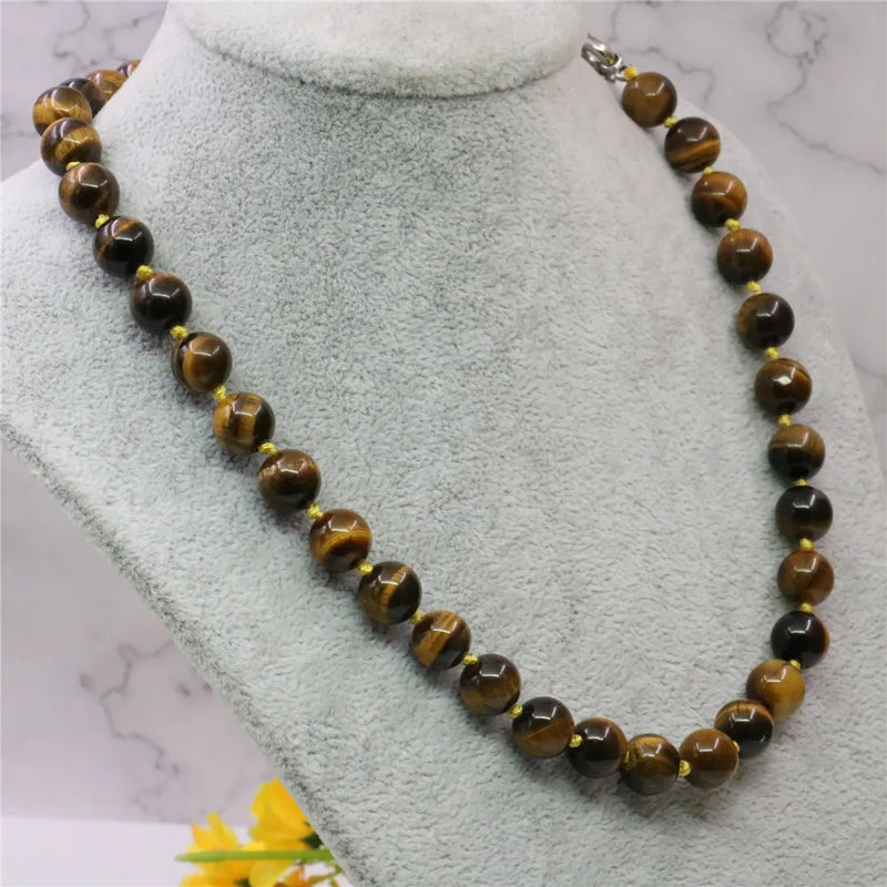 Tiger Eye Stone Round Beads Necklace 18inch Y743