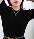 Natural Stones Red Heart Pendant Necklace Women Choker Collar Jewelry