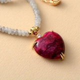 Natural Stones Red Heart Pendant Necklace Women Choker Collar Jewelry