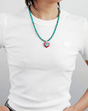 Natural Stones Red Heart Pendant Necklace Women Choker Collar Jewelry