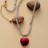 Natural Stones Red Heart Pendant Necklace Women Choker Collar Jewelry