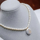 Rice Pearl Coin Pendant Necklace Freshwater Pearl Fine Jewelry
