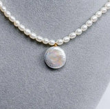 Rice Pearl Coin Pendant Necklace Freshwater Pearl Fine Jewelry