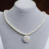 Rice Pearl Coin Pendant Necklace Freshwater Pearl Fine Jewelry
